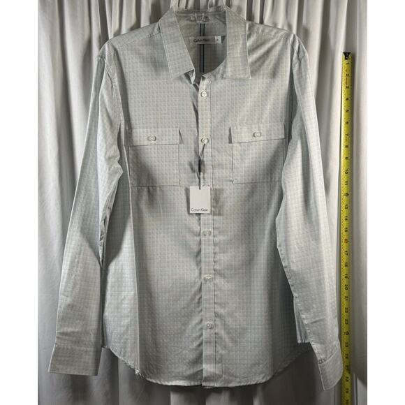 Calvin Klein NWT Plaid Cotton Flap Pocket Shirt White Blue L sustainable 77-16 - Picture 9 of 14